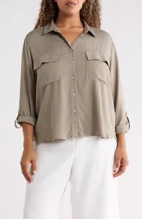 Beach Lunch Lounge Felicity Button-Up Shirt in Olivine at Nordstrom, Size 3 X