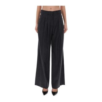 Pantaloni Torino Wide Trousers, female, Gray, Size: L High-Waisted Pleated Wide-Leg Pants