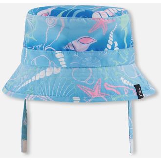Deux par Deux Wide Brim Beach Shell Print Beach Hat in Blue Seashell Print at Nordstrom, Size 18-24 M