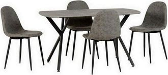 Seconique Seconique - Athens Rectangular Dining Set - Concrete Effect/Black/Grey Faux Leather