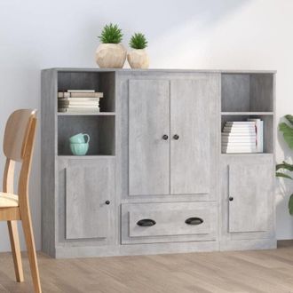 vidaXL Credenze 3 pz Grigio Cemento in Legno Multistrato vidaXL