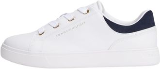 Tommy Hilfiger Womens Casual Leather Cupsole Trainers, White (White/Space Blue), 7.5