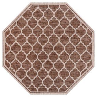 Jonathan Y Designs Trebol Moroccan Trellis Textured Weave Octagon Indoor/Outdoor Area Rug in Espresso/taupe at Nordstrom, Size 5Ft 0In X 5Ft 0In