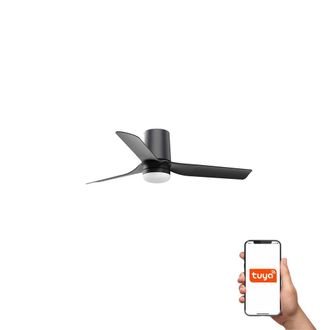 Netlighting Mini Punt Tub 90cm Smart LED Ceiling Fan White Light Wood Blades in Black