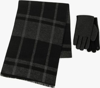 Totes Mens Totes Toasties 3412 WOOL BLEND CHECK SCARF & THERMAL LINED GLOVES GIFT SET Mens Winter Black