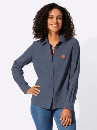 Casual Looks Langarmbluse CASUAL LOOKS, Damen, Gr. 36, rauchblau, 100% Baumwolle, unifarben, Blusen Langarmbluse