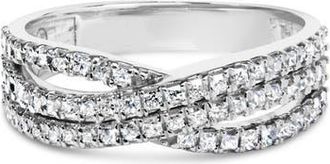 House of Brilliance 10K White Gold 3/4 Cttw Princess Natural Diamond Split Shank and Weave Band Ring at Nordstrom, Size 6