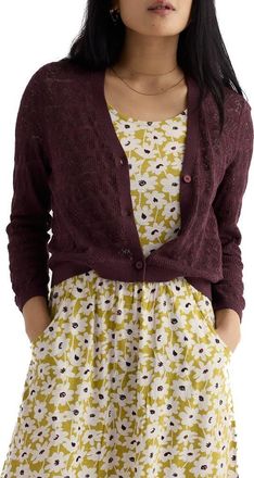 Seasalt Cornwall Sweet Day Pointelle Organic Cotton Cardigan in Knit Melange Cacao at Nordstrom, Size 10