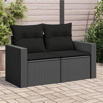 vidaXL Vidaxl - Sof&aacute; De Jard&iacute;n 2 Plazas Con Cojines Rat&aacute;n Sint&eacute;tico Negro