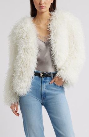 Open Edit Shaggy Faux Fur Open Front Jacket in Ivory at Nordstrom Rack, Size X-Large