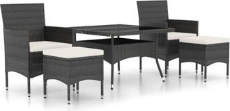 vidaXL Set Comedor Jard&iacute;n 5 Pzas Rat&aacute;n Sint&eacute;tico Vidrio Templado Negro Vidaxl