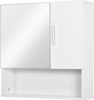 Kleankin Mobile Armadietto Specchiera Pensile a 2 Ante e Ripiano Aperto in Legno - Kleankin