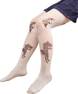 Ed Hardy Tiger Tattoo Tights 1-Pack in Ivory at Nordstrom