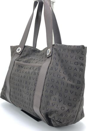 Bulgari Logo Canvas Tote Bag With Womens Pockets (Pre-Owned)
