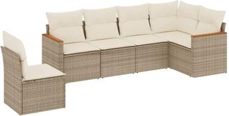 vidaXL Juego De Sof&aacute;s Jard&iacute;n Con Cojines 6 Pzas Rat&aacute;n Sint&eacute;tico Beige Vidaxl