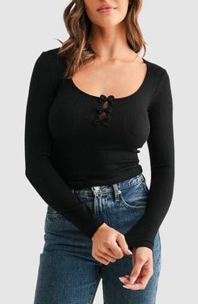 All in Favor Bow Pointelle Sweater in Black at Nordstrom Rack, Size X-Small
