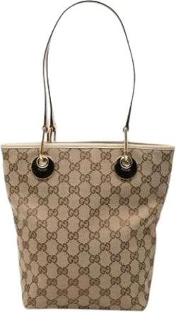 Gucci Pre-owned Tote Bags, female, Beige, Size: ONE SIZE Pre-owned Canvas Tote
