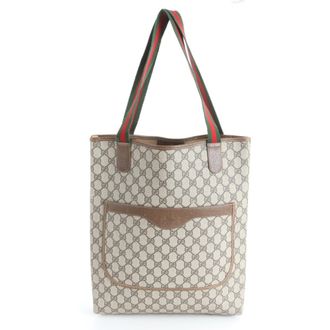 Gucci Brown Leather Coated Canvas Shoulder Bag Tote Bag (Pre-Owned)