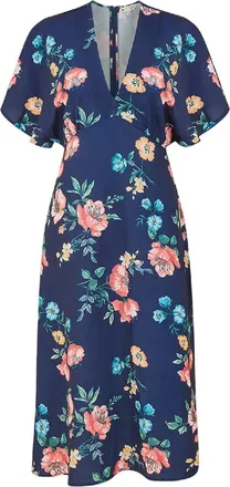 Yumi Wikkeljurk met kimonomouwen en bloemenpatroon voor dames (Marine)