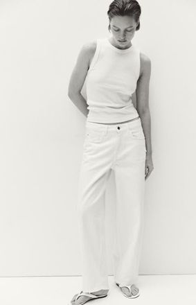 H&M Barrel Leg Low Waist Ankle Jeans in Cream at Nordstrom, Size 10