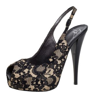 Giuseppe Zanotti Black Lace Peep Toe Slingback Sandals
