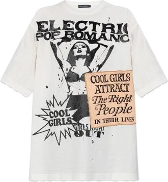 Dolce & Gabbana Oversized Jersey T-shirt met Print - Dames - T-shirts - Wit - S - Katoen - Tops