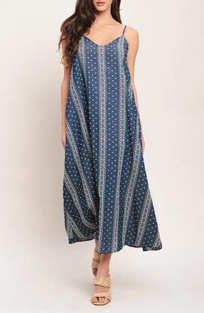 Flying Tomato Embroidered Sleeveless Maxi Dress in Medium Indigo at Nordstrom Rack, Size Large