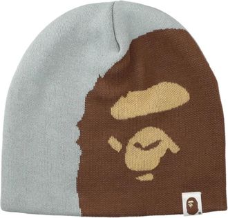 A Bathing Ape Beanies, male, Gray, Size: ONE SIZE Ape Head Knit Cap M