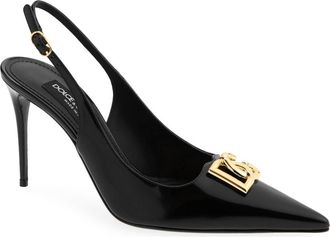 Dolce & Gabbana Lollo Pointed Toe Slingback Pump in 80999 Black at Nordstrom, Size 8.5Us