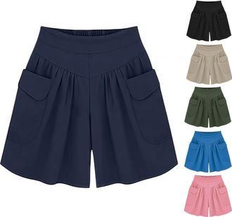 Generic Bermuda Shorts for Women, Loose Fit Culottes for Women, Baggy Elastic Waist Wide Leg Shorts with Pockets, Holiday Clothes for Ladies