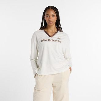New Balance Mujer Mesh Jersey Long Sleeve en Blanco, Jersey de algodón, Talla XL
