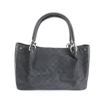 Gucci Black Leather Canvas Handbag Tote Bag (Pre-Owned)