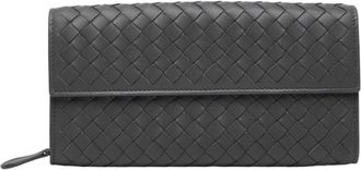 Bottega Veneta Gray Leather Long Wallet (Tri-Fold) (Pre-Owned)