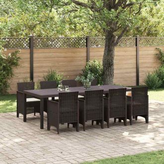 vidaXL Conjunto De Comedor De Jard&iacute;n 9 Pcs Marr&oacute;n Ratan Polt Vidaxl