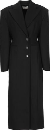 Andamane Black Peak Lapel Tailored Wool Coat