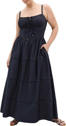 City Chic Vani Corset Bodice Cotton Maxi Dress in Navy at Nordstrom, Size Xxs