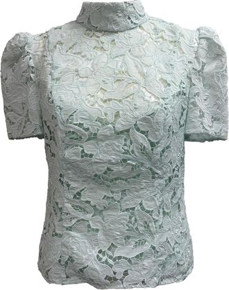 Zimmermann Pre-owned Womens Natura High-Neck Lace Blouse in Mint Green - Size Medium