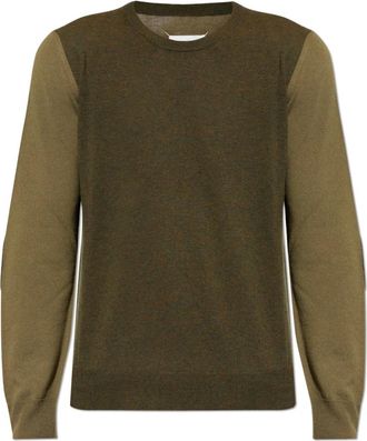 Maison Margiela Two-Tone Wollen Trui met Ronde Hals - Heren - Ronde hals truien - Groen - S - Wol - Truien & Vesten