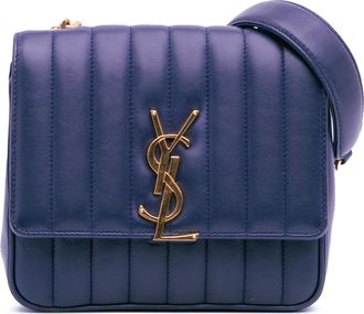 Saint Laurent Pre-owned Womens Becky Crossbody Bag Quilted Leather - Dark Blue - One Size