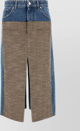 Stella McCartney denim tweed paneled mid-length straight skirt