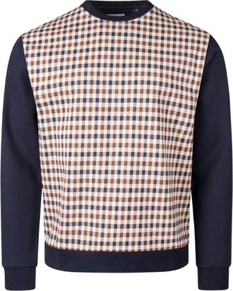 Aquascutum Mens Active Iconic Front Crewneck Navy Blue Sweatshirt Cotton - Size X-Large