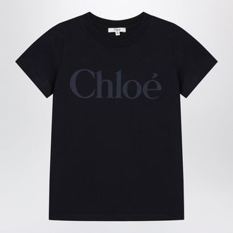 Chlo&eacute; T-shirt navy in cotone con stampa logo