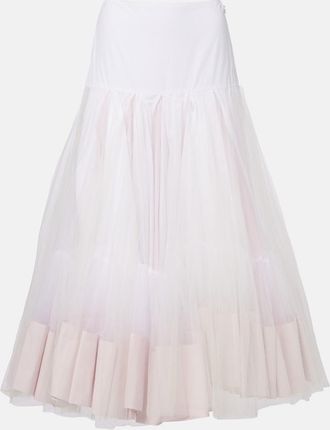Jacquemus Mireio tulle-trimmed cotton poplin midi skirt