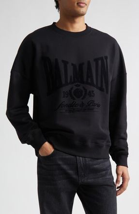 Balmain 1945 Logo Graphic Sweatshirt in Black/Black at Nordstrom, Size Xx-Large