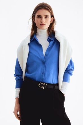 H&M Oversized Linen-blend Shirt in Blue at Nordstrom, Size Xx-Large