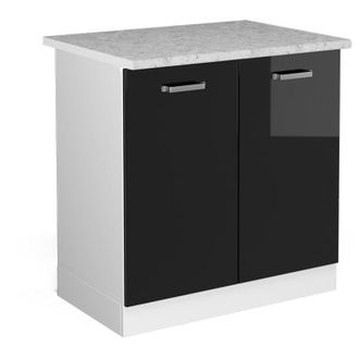 Vicco Base per lavello R-Line, Nero lucido, 80 cm con ante, con piano di lavoro Vicco