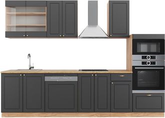 Vicco Mueble De Cocina Fame-line, Antracita Casa De Campo/roble Kraft Dorado, 300 Cm Con Armario Alto, Et Roble