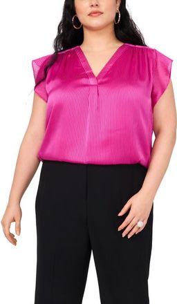 Vince Camuto Satin Pinstripe Chiffon Top in Bloomberry at Nordstrom, Size 3X
