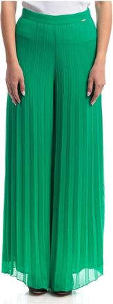 Liu Jo Ceremony Geplooide Broek - Dames - Wijde Broeken - Groen - L - Polyester - Broeken
