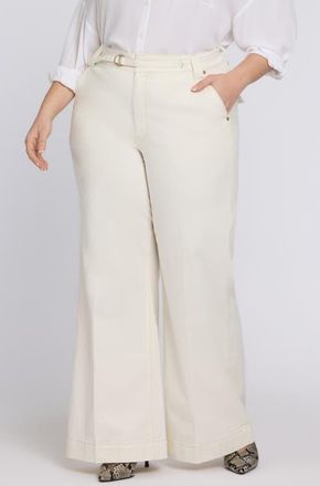 NYDJ Mia Belted High Waist Palazzo Flare Jeans in Vintage White at Nordstrom, Size 20W